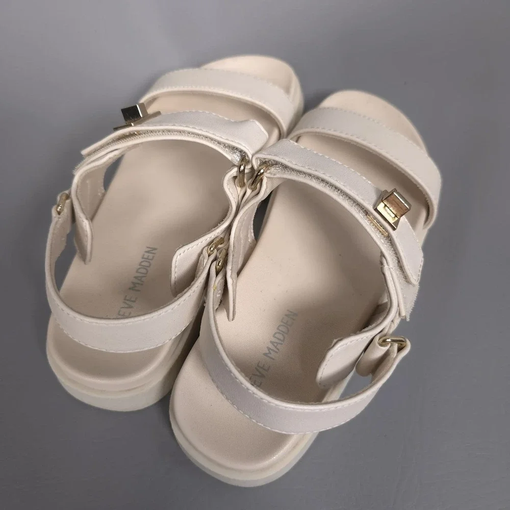 STEVE‎ MADDEN JBREEN Kids Girls Sandals Size 1M Hook Loop Comfort Platform Cream